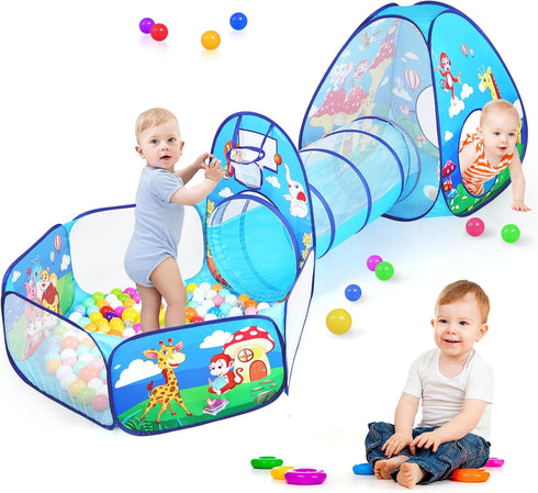 3 in 1 Kids Play Tent for Toddler with Baby Ball Pit, Play Tunnel, Indoor Outdoor Playhouse for Boys and Girls Gifts