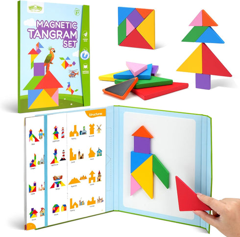 BenBen Travel Tangram Puzzle with Magnetic Wooden Shapes, Extra Large Dual-Sided Magnet