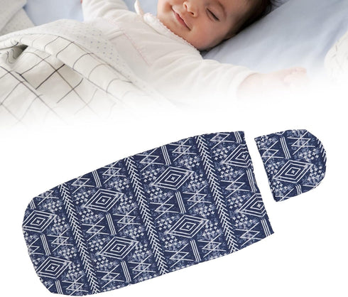 Baby Sleeping Bag, Soft Elastic Anti Startle Swaddle Sack Blanket Hat Set for Newborn Baby Bear Navy Blue Stripes