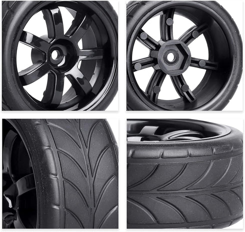 4PCS Rubber Tires & Wheel Rims 12mm Hex Hub for 1/10 Scale RC Vehicle - Width: 1.02" (26mm) OD 2.56"(65mm)