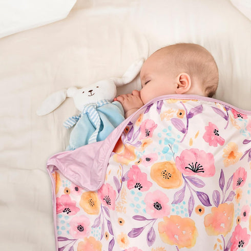 Hooyax Baby Blanket for Girls Boys, Soft Jersey Knit Double Layer Newborn Receiving Blanket, 44 x 32 Inch, Purple Flower