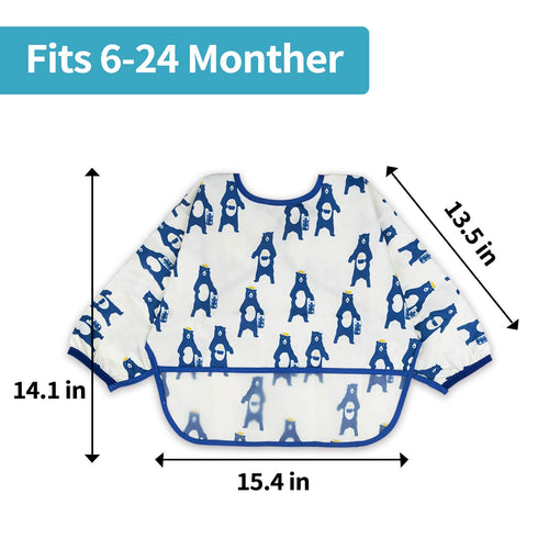 3 Pcs Long Sleeved Bib Set, Baby Waterproof Bibs with Pocket Bundle, Toddler Bib with Sleeves and Crumb Catcher