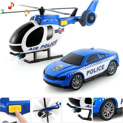 Dwi Dowellin Toddler Boy Toys, 25" Semi Truck with Racing Car and Helicopter - Police Toys for Kids Age 2-6