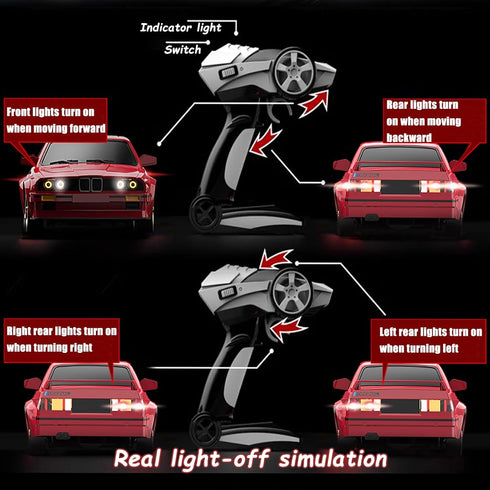 1:16 30KM/H 4WD 2.4GHz 4 3 Scale RC Drift Car, Remote Control Cars with LED Light, Racing and Drifting Wheels