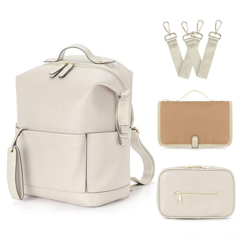 Minsong Diaper Bag Backpack, Waterproof Leather Diaper Bags With Changing Station for