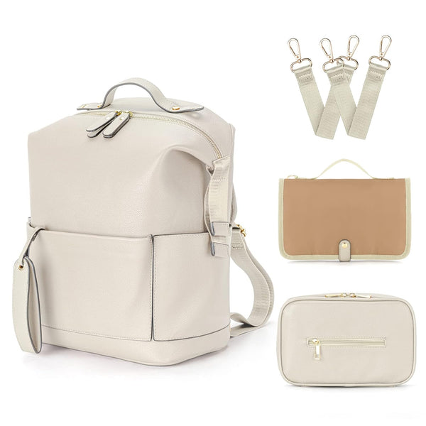 Minsong Diaper Bag Backpack, Waterproof Leather Diaper Bags With Changing Station for