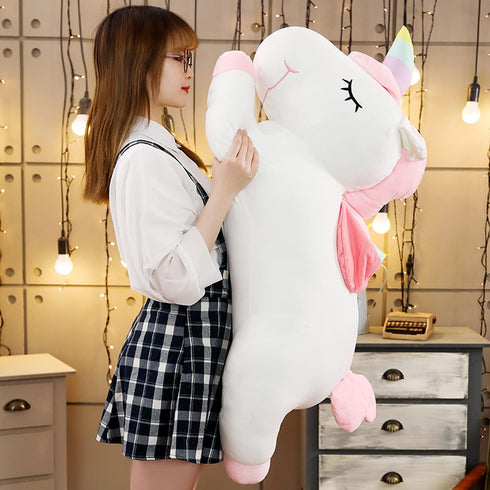 Unicorn Plush Hugging Pillow, Big White Stuffed Animal Body Pillow Toy for Kids, Valentine, Christmas (39.3 in)