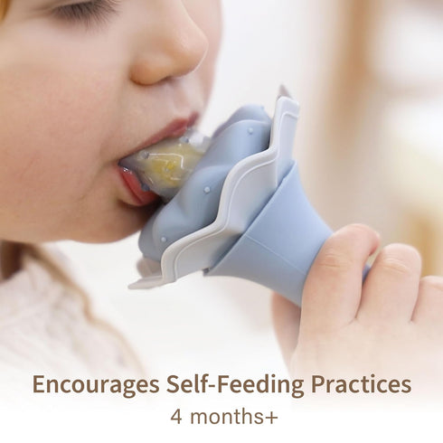 4 2 Pack Moonkie Baby Fruit Feeder with Freezer Tray, BPA Free Silicone Food Feeder for Infant Self Feeding, Breastmilk