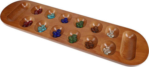 African Stone Game Coffee Table - Solid Wood with Walnut Stain