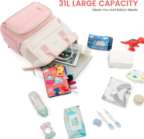 Backpack, Backpack LOVEVOOK Diaper Bag Baby Bag with Changing Station, Large Diaper for Moms Dads, Waterproof Leather