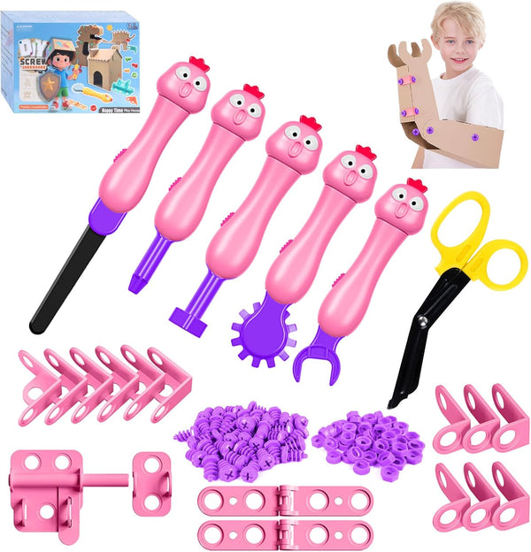 Kizmore Cardboard Cutting Tool Toys for Kids: 122PCS Safe Cutter Construction Kit |