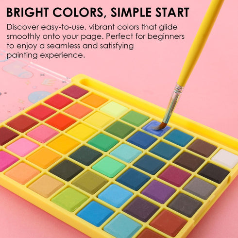Set, 48 Grabie Mini Watercolor Colors with Brush, Paper Pad and Swatch Sheet, Travel Watercolors Painting Kit