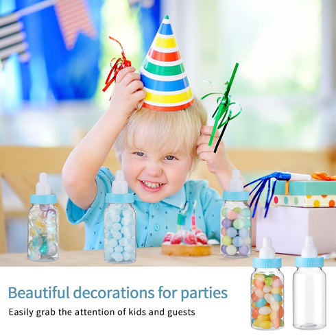 48 4.5 Inch Pcs Baby Bottle Shower Favor Mini Plastic Candy Bottle Baby Shower Fillable Feeding Candy Box for Party Boy