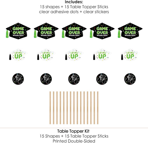 Big Dot of Happiness Game Over Video Game Graduation Party Centerpiece Sticks - Set of 15 Table Toppers