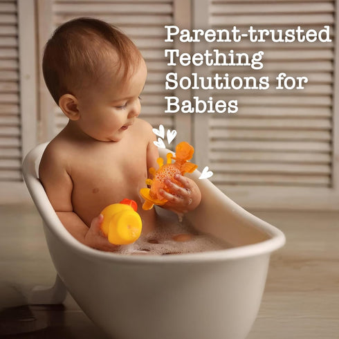 Bambeado Dibly Baby Teething Toy - Made with Natural Rubber & Amber Elements - Gentle Support, Easy to Hold, Simple