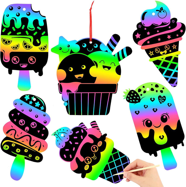 JULMELON 36 PCS Summer Crafts, Rainbow Scratch Art Summer Gifts Magic Color