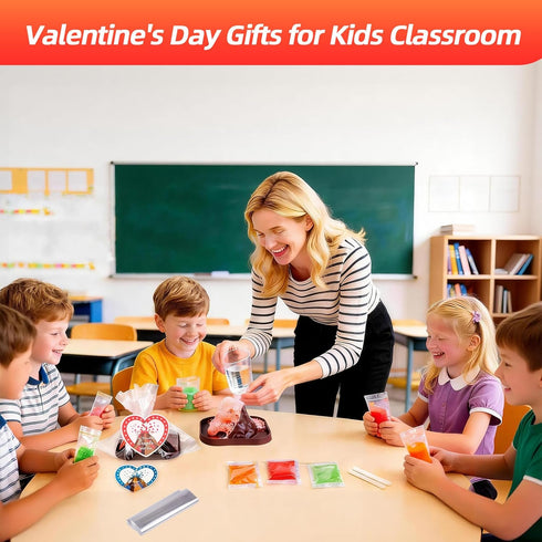 Jiribid 24 Pack 4 Valentines Day Gifts for Kids Classroom: Erupting Volcano Science Kit with Cards, Lava Colors, STEM