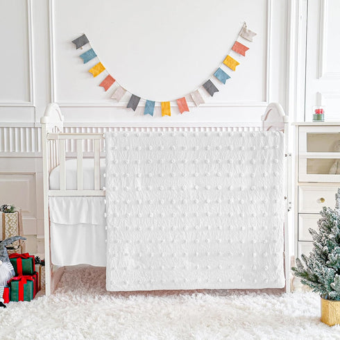 White Crib Bedding Set Tufted Dots Jacquard Baby Comforter with Fitted Sheet
