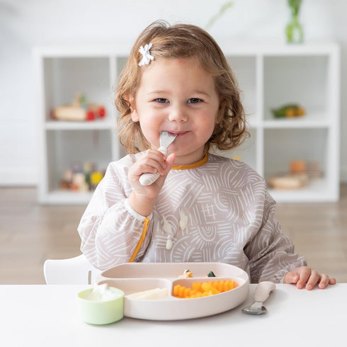 Bumkins Toddler Utensils, Kids Size Fork and Spoon Set, Silicone and Stainless-Steel Training Silverware