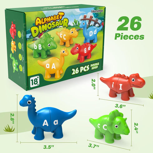 26PCS 3-5, Dinosaur Alphabet Learning Toys for Kids Ages Double-Sided ABC Matching Game with Uppercase Lowercase