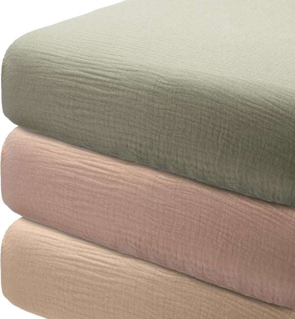 Newwiee 3 Pcs Muslin Crib Sheets for Girls and Boys 24'' x