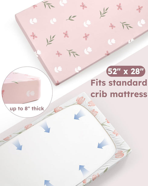 Nyessmee 52" 28", 2-Pack Baby Crib Sheets Girl, Fitted Crib Sheets x Soft Breathable Microfiber Sheets for Standard