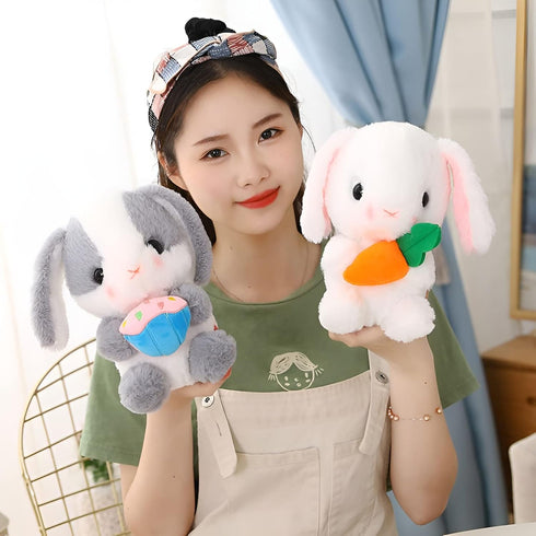 HOUPU Soft Toy - Sitting Lop Eared Rabbit, Easter White Rabbit Stuffed Bunny Animal with Carrot