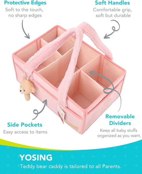 13 YOSING Cute and Playful Pink Diaper Caddy Organizer, Compartments, Adjustable, Baby Diaper Caddy for Car, Changing