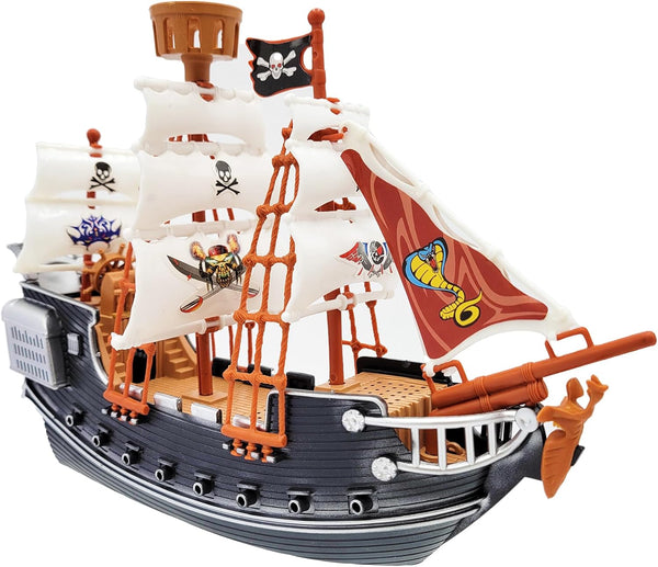 The Dreidel Company 10 inch Pirate Boat Detailed Pirate Ship Adventure Playset,