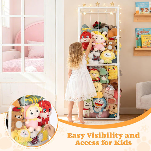 Cerpourt Stuffed Animal Storage,PVC Tube Zoo Stuffed Animal Holder with Elastic Band,Space Save Vertical Kids Plush Toy