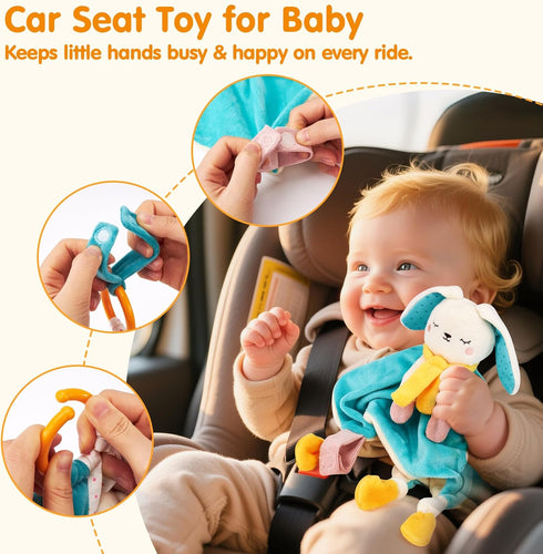 0-3-6-12 Set hahaland Baby Lovey Security Blanket, Plush Hanging Sensory Toy with Teether, Rattle & Crinkle for Infant