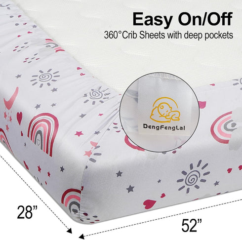 4 Pack 28 52 Sun & Rainbows Crib Sheets Girl, Breathable Soft Microfiber Fitted Baby Crib Sheets, X in Crib Mattress