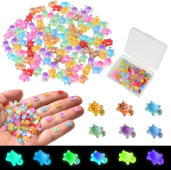 Yuronam 100 Pcs Mini Resin Turtles for Crafts Luminous Tiny Turtle for Fairy