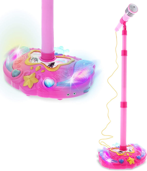 Mozlly Super Star Kids Karaoke Machine with Microphone Stand Playset - Pink Microphone