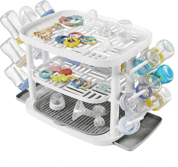 GREENDADI Baby Bottle Drying Rack,3-Tier Large Capacity Countertop Organizer with 360 Ventilation, Removable