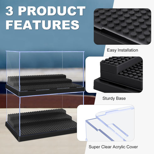 Minifigures Display Cases, 2 Pack Mini-Figure Box for Block Figures, Case with 3 Removable Stands for Lego Standard