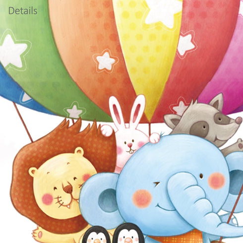 DECOWALL BS-1606 Animal Hot Air Balloon Growth Chart - Kids Wall Stickers, Peel and Stick Removable Decals