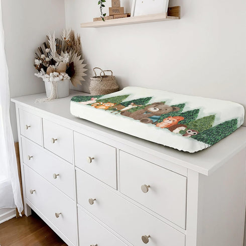 Woodland Animals Green Forest Changing Pad Covers, Soft Stretch Changing Table Mats 32''x16'' for Boys Girls Bear