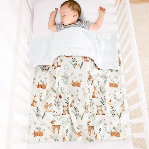 PHF Minky Baby Blanket, 40x50 Inches Soft Toddler Blanket with Double Layer Dotted Backing for Girls, Reversible Crib Receiving Blanket Bed Throws for Newborn, Babies, Woodland&Forest, 40x50 Inches by PHF
