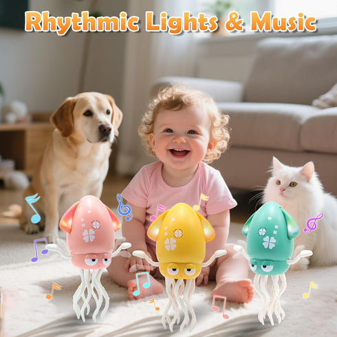 3-6 Tummy Pbooo Magic Dancing Octopus Toy, Electric Crawling with LED Lights and Music, Rechargeable Music Squid Baby