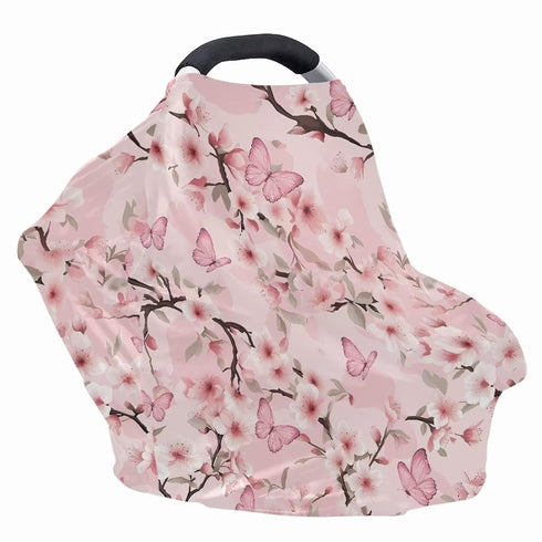 Butterfly Nursing Cover Cherry Blossom Carseat Covers Baby Car Seat Cover for Girls,Stretchy Car Seat Canopy Multiuse
