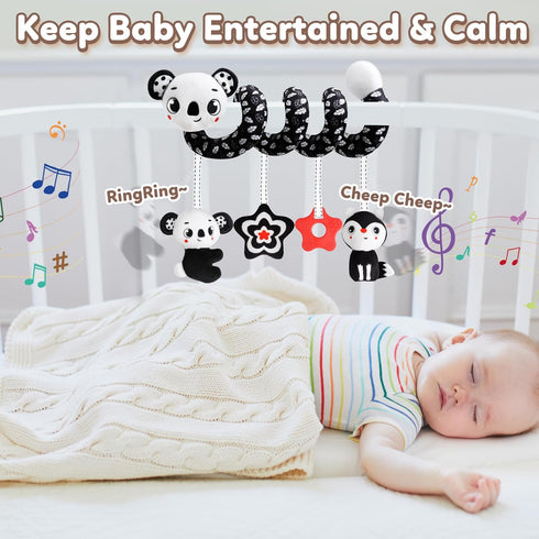 Baby Carseat Toy - Black & White Rattle Spiral Hanging Activity Stroller Toy for Newborns Boys and Girls (Coala)