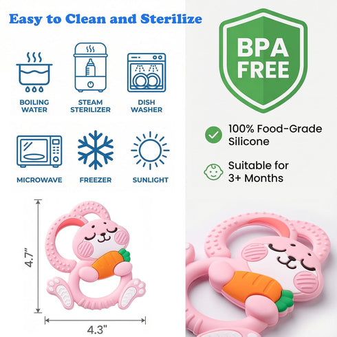 Duannick 3+ 3 6 9 12 Easter Baby Teething Toys for Months, Silicone Bunny Rabbit Teether for Babies Months, Teething