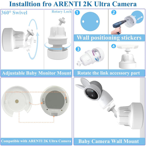 Derebir 2K A4/B2/1M/3QM/ P2Q/ D3 Baby Monitor Mount Stand Compatible with ARENTI Alnanny Baby Cameras,Flexible