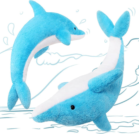 MorisMos 55" Giant Blue Dolphin Stuffed Animal Plush Toy - Soft Marine Gifts for Kids