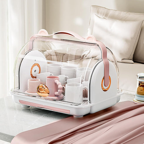 Pink Baby Bottle Organizer with Lid and Drainer