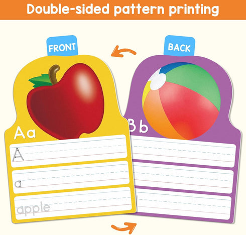 1-3, 13 26 Alphabet Writing Practice Cards, Handwriting Letter Educational for Kindergarten & Grade Double-Sided