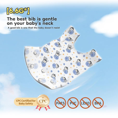 24 Pack 13.78x 9.45 (24pcs Disposable Feeding Bibs, Individual for Baby & Kids -Adjustable Adhesive Tabs, Toddler Bibs