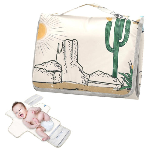 Jihqo Diaper Changing Pad Western Desert Landscape Portable Diaper Clutch with Built-in Pillow Travel Changing Mat