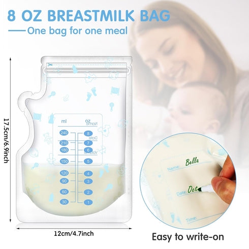 500 Count 8 oz Sherr Breastmilk Storage Bags Breast Milk Storing Freezer Bags for Breastfeeding with Pour Spout